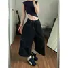 Jeans Preto Cropped Desfiado com Estampa de Estrelas Estilo Workwear para Mulheres, Novidade Verão 2026 Shorts Casuais de Cintura Alta