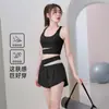 Conjunto Deportivo Patchwork de Bloques de Color Shorts de Cintura Alta Anti-exposición Transpirables que Absorben el Sudor Ropa para Aeróbicos Pilates Fitness Yoga Verano