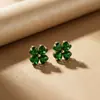 Colar de Trevo de Quatro Folhas Cravejado com Diamantes Popular Transfronteiriço para Mulheres, Corrente de Clavícula e Conjunto de Brincos Versátil de Novo Estilo de Moda de Luxo Leve, Não Desbota