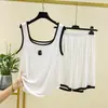 Conjunto de camisola quadrada de modal para mulheres, novo estilo de verão, top básico e calça cropped, roupa de casa, conjunto de duas peças para uso externo