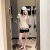 Camiseta Suave y Acogedora, Pura Atractiva, Holgada de Modal con Cuello en U, Fruncida, Manga Corta para Mujer, Top de Verano Holgado 26169