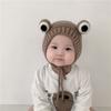 Gorro de bebé otoño e invierno forrado de vellón cálido gorro de lana ranita lindo súper lindo orejeras de bebé gorro de punto para niños