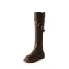 Chica dulce y genial~ Botas de jinete de cuero de plena flor, con plataforma gruesa, que aumentan la altura, detalles de hebilla, tacón medio 2026, punta redonda, cuero genuino, botas de caña alta