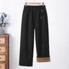 Pantalones de Mamá Elegantes Estilo Primavera/Otoño Pantalones para Mujeres de Mediana Edad y Mayores Pantalones Rectos de Cintura Alta Pantalones Largos Cálidos de Terciopelo Plus Estilo Otoño/Invierno de Abuela