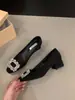 Tacón Grueso Punta Cuadrada Pedrería Flats de Alta Gama Zapatos de Mujer 2025 Nuevo Primavera Otoño Invierno Tacones Altos Zapatos Elegantes para Ir al Trabajo