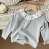 Camiseta interior de otoño para bebé niña estilo coreano, estampado floral, cuello con volantes, manga larga, top de camiseta de manga larga con cuello camisero para niño pequeño