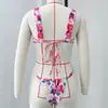 Bikini sexy de tres piezas con estampado retro y abertura alta traje de baño de dos piezas de comercio exterior para mujer 2026 nuevo modelo de exportación