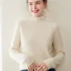 Camisa Base de Punto de Cachemira Nueva para Otoño e Invierno Moda Versátil Holgada Adelgazante Cuello Semi Alto Manga Larga para Mujer Engrosada