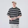 Camisa Masculina Listrada de Manga Curta Verão Estilo Japonês Fresca Tendência Solta Gola Redonda 2026 Nova Camiseta Simples para Homens