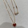 Colar de amor pequeno coração vermelho grosso galvanizado ouro rosa 18k ágata vermelha pingente em forma de coração corrente de clavícula venda direta da fábrica