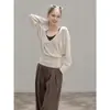Nuevo Conjunto de Dos Piezas de Punto Holgado con Chaleco y Camisola de Estilo Francés Elegante para Mujer