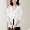 Cárdigan de Punto de Seda de Hielo para Mujer Delgado de Verano Talla Grande para Gorditas Mangas Tres Cuartos con Protección Solar Camisa para Aire Acondicionado Chaqueta para Mujer