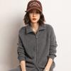 Cardigan Suéter Jaqueta Tricotada de Cashmere Outono/Inverno 2026 Feminino Novo Curto Solto Gola Polo Cor Sólida Zíper Duplo
