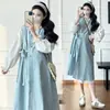Vestido de Maternidad Principios de Primavera Estilo Nuevo Estilo Francés Elegante Blanco Versátil Camisa + Chaleco Holgado de Atar Conjunto de Dos Piezas de Maternidad