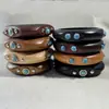 Ornaments Yong Ge Estilo Étnico Europeu e Americano Pulseira Larga de Madeira com Inlay de Turquesa Pulseira Irregular de Madeira Natural Rebitada para Mulheres