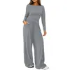 Colección de Invierno 2026 Amazon Otoño Color Sólido Espesado Polar Casual Europeo y Americano Manga Larga Pantalón Largo Conjunto de Dos Piezas Transfronterizo