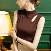 Nueva Camiseta Básica de Modal de Cuello Alto Medio para Otoño para Mujer, Chaleco Estilo Chaleco Delgado sin Mangas con Corte, Color Puro y Versátil
