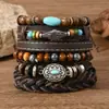 Pulsera Bohemia Retro Europea de Cuero Personalizada de Venta Caliente Pulsera de Cuero Tejido Multicapa Pulsera Retro Apilable para Hombres