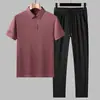 Atuendo de Verano 2026 de Papá Nuevo Modelo: Camiseta de manga corta para hombre de mediana edad, top casual holgado, conjunto fino de dos piezas de seda helada