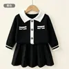 Conjunto de Punto con Cuello Estilo Coco Chanel para Niñas Pequeñas y Niños Pequeños Top Falda Plisada Dos Piezas Elegante Moderno Vestido de Princesa Niña