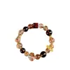 Pulsera de Cristal Siete Super Negro Dorado Natural para Hombres y Mujeres, Joyería Única de Obsidiana, Pulsera de Cristal Cubo de Azúcar Flor de Resina Roja