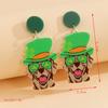 Calle Verde Transfronteriza Europea y Americana. Aretes del Día de San Patricio para Mujer Aretes de Tuerca con Personalidad de Gato Perro para Festival Irlandés