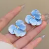 Pendientes de Flor Azul con Goteo de Aceite de Lujo Ligero Estilo Francés Pendientes de Tachuela Elegantes para Mujer Estilo Mori Fresco Pendientes de Diseño de Nicho de Moda
