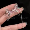 Dulce Nuevo Clip de Oreja con Borla de Lazo Rosa Sin Perforaciones Diseño de Nicho Clip Largo Asimétrico para Cartílago