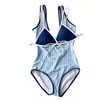 Nuevo traje de baño para mujer estilo tailandés, conjunto de dos piezas a rayas azules y blancas, simple, adelgazante, moderno, adecuado para chicas jóvenes en vacaciones en la isla