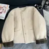 Casaco de inverno de lã, cor sólida, manga longa, ajuste regular, espesso e acolchoado, jaqueta curta elegante e chique
