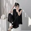 Pijama Nuevo de Algodón y Seda para Mujer 2026, Estilo Primavera y Otoño, Color Sólido de Alta Gama, Talla Grande, Chaleco sin Mangas, Pantalones Largos, Conjunto de Ropa para el Hogar
