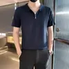 Camisa Polo Casual de Verano Estilo Old Money para Hombre, Camisa Polo de Manga Corta con Cuello Campana Ajuste Delgado de Moda, Versátil de Color Sólido Manga Corta
