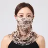 Mascarilla con protección solar integrada, velo de seda de hielo, protector de cuello, bufanda pequeña, doble uso, transpirable, lavable, estampada, elegante, estilo delgado