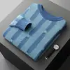 Nuevo Estilo Primavera y Otoño 2025 Suéter 100% Lana Pura para Hombre Cuello Redondo Jacquard Suéter de Lana Engrosado Holgado Combinación de Colores Suéter Básico