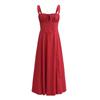 Vestido blanco estilo francés europeo y americano para mujer, casi en línea, con cordón, acordonado, escote bajo, largo medio, cintura ceñida, adelgazante, falda slip con abertura