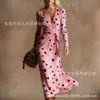 Vestido Transfronteiriço Novo Estilo com Decote em V e Mangas Longas com Elementos de Impressão Digital 3D, Saia Fashion e Personalizada para Marcar a Cintura Feminina