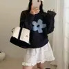 Suéter de Gola Redonda Estilo Coreano com Pequeno Padrão Floral, Macio e Aconchegante, Novo Estilo Outono e Inverno, Rejuvenescedor, Caimento Solto, Versátil, Tricô Pulôver Emagrecedor para Mulheres