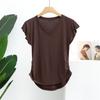 Camiseta Feminina de Modal com Decote V de Manga Curta para o Verão Cor Sólida Camisa Base Interna Versátil Tamanho Grande Manga Meia Manga Top Fino Emagrecedor