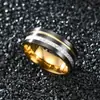 Joia Anel de Seda Inserido em Aço Inoxidável de Dupla Fenda Europeu e Americano de Luxo Leve Transfronteiriço Dourado Galvanizado Preto Dupla Pequena Fenda Camada Intermediária de Seda Dourado