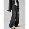 Estilo Popular Transfronteiriço Novo Jeans Preto Lavado e Branco Design Europeu e Americano Solto para Moda Jovem Masculina