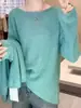 Suéter de Punto Perezoso Azul Talla Grande, Nuevo Estilo de Primavera para Mujeres Tallas Grandes, Corte Holgado, Adelgazante, Adecuado para Usar en Capas o Solo