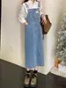Vestido Longo Jeans com Suspensório de Verão 2022 Estilo Novo de Alta Qualidade, Estilo Francês Solto e Emagrecedor para Mulheres de Baixa Estatura