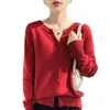 Suéter Cardigan de Cashmere Pequeno com Decote V Novo para Primavera e Outono Top Curto Feminino Casaco de Tricô Outono e Inverno Manga Longa Versátil