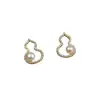 Brincos de pérola em formato de cabaça simples com incrustação de diamantes estilo coreano design exclusivo temperamento requintado moda acessório de orelha para o dia a dia versátil