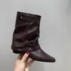 Botines Retro de Ante Color Caqui Diseño Nicho Francés Otoño 2026 Nuevas Llegadas Botas de Montar Arrugadas para Mujer