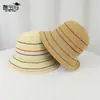 Sombrero de Sol de Verano con Protección Solar para Mujer, Sombrero de Pescador de Punto Rayado Hueco Transpirable, Sombrero de Cubo Versátil para Adelgazar la Cara