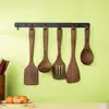 Pala de Madera Madera de Ala de Pollo Mango Largo Pala de Cocina Antiadherente Sin Pintura Sin Cera Cuchara para el Hogar Espátula de Madera Maciza Juego de Utensilios de Cocina