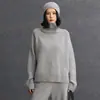 Suéter de Cachemira para Mujer Nuevo Otoño e Invierno de Punto Cuello Alto Holgado Moderno Estilo Urbano Casual Simple Interior de Punto de Cachemira