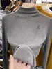Camiseta Base Negra de Cuello Alto Medio para Mujer, Nueva Colección Otoño e Invierno 2025, Ajuste Delgado, Cálida, Elegante, Versátil, de Canalé, Manga Larga