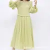Vestido Miyake 2025 Primavera/Verão Manga Longa Tamanho Grande Feminino Fashion High-End Cor Lisa Longo Elegante Elegante Versátil
